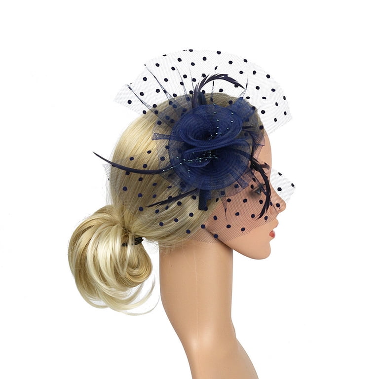 Navy Blue Feather fascinator headband Women’s Large Navy Blue Feather Fascinator Hat Big Teardrop Wedding  main image 4