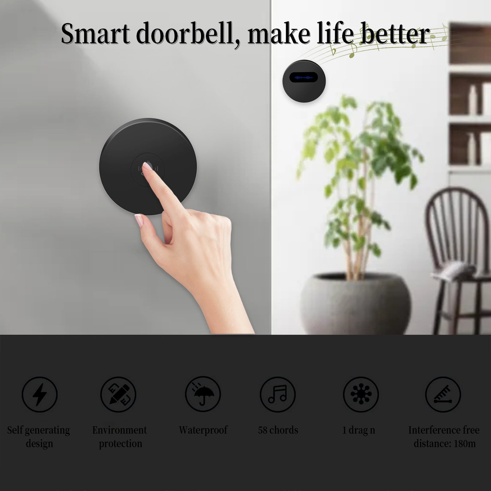 Cglfd Wireless Doorbell House Door Bell Kit 900ft Range With 38 Ringtones &  4 Level Adjust-able Volume Battery Powered 