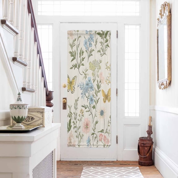 Wildflowers Door Curtains for Door Window, French Sidelight Front Back Door Curtains With Tieback, Spring Flowers Plants Farmhouse Pastoral Kitchen Rod Pocket Drapes Panel, 54"x72"
