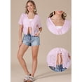 thumbnail image 2 of DARING DIVA Women's Crochet Cardigan Tie Front Go Out Short Sleeve Crop Shrug S Pink, 2 of 6