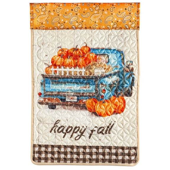 Quilted Happy Fall Truck Garden Flag 2 Sided