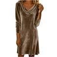 thumbnail image 2 of Long Sleeve Velvet Dress,Womens Velvet Solid Color Cowl Neck Dress Long Sleeve Elegant Casual Warm Luxurious formal Party Evening Fashion Outfit Brown Xxl, 2 of 9