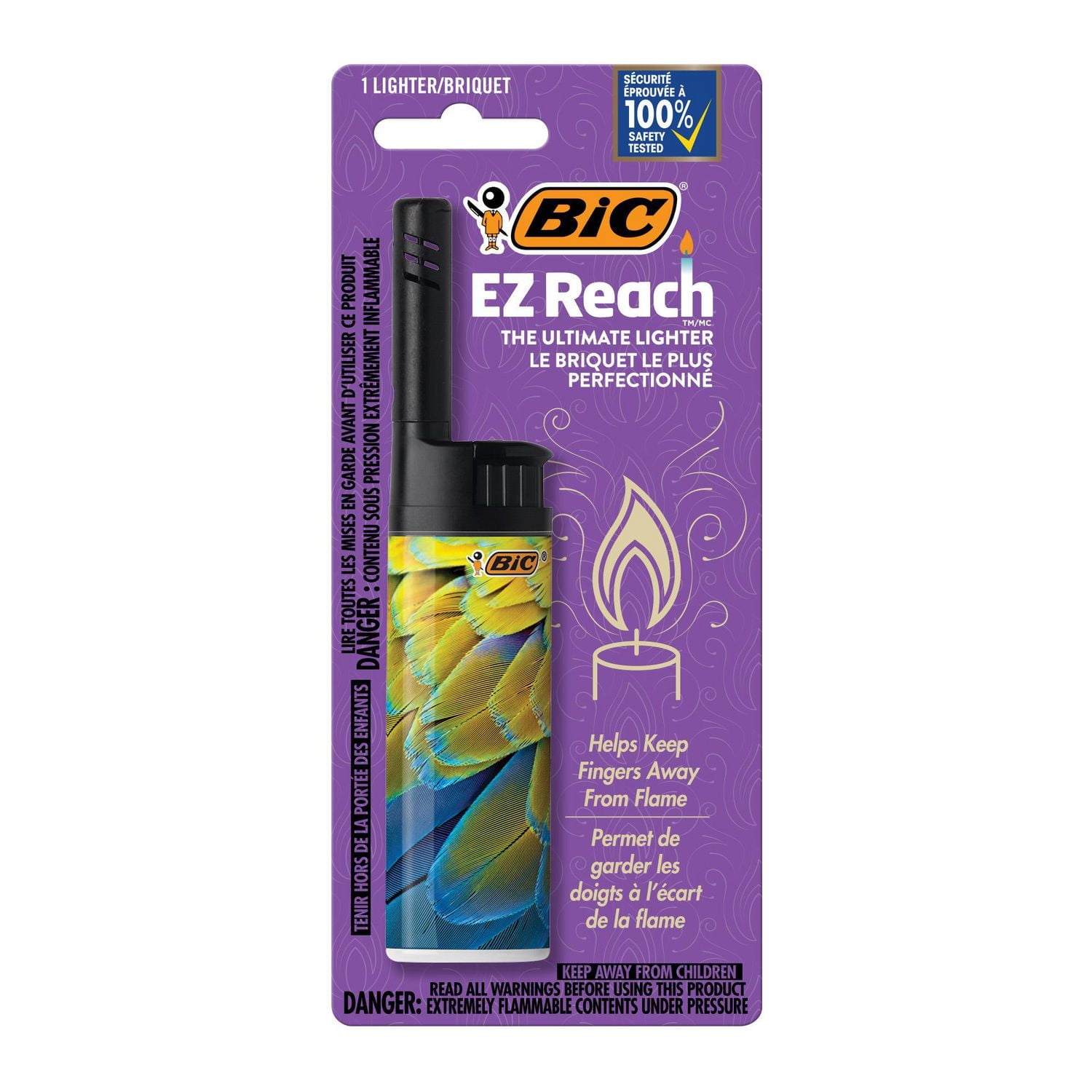 BIC EZ Reach Lighters, The Ultimate Lighter with Extended Wand (1.45-inch), Assorted Colours, 1-Count