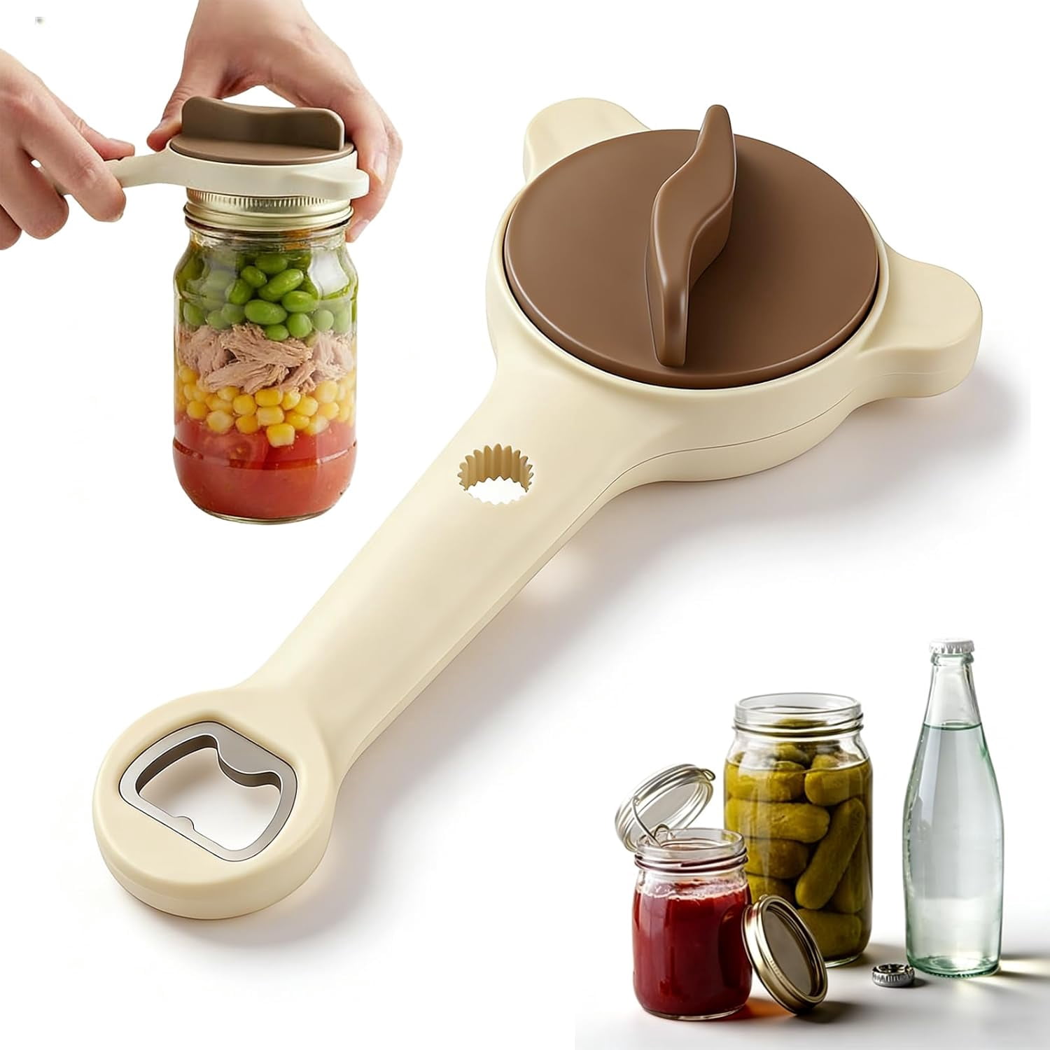 4 in 1 Multi-Purpose Jar Opener, Adjustable Stainless Steel jar Opener with Retractable Three Claw Grip, Manual Can & Bottle Opener Tool for Seniors and Weak Hands, Fits Jars Cans Wine Bottles (2PCS)