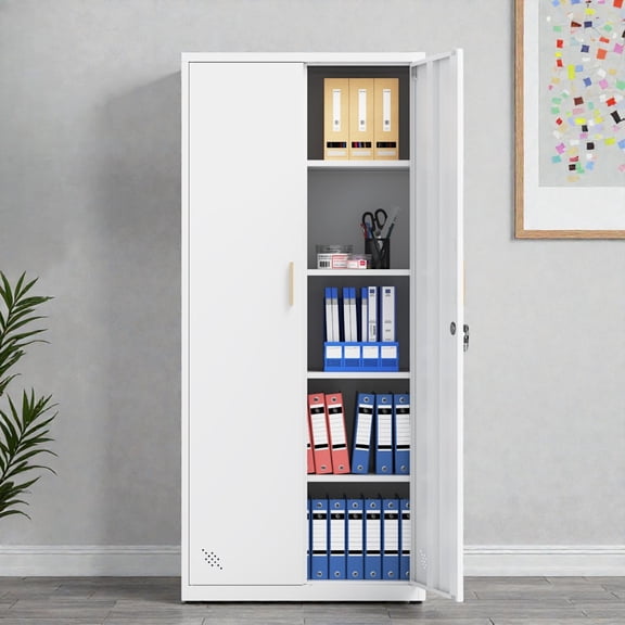 Tcbosik Heavy-Duty Steel Tall Cabinet with 4 Adjustable Shelves, Locking Doors, White Garage or Office Storage Locker, 31.5"L x 15.75"W x 68.9"H