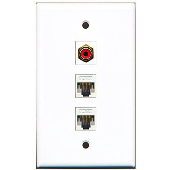 RiteAV - 1 Port RCA Red 2 Port Cat5e Ethernet White Wall Plate