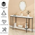 thumbnail image 3 of Karl home 2-Tier Console Table for Entryway, Sofa Table with Storage Shelves White Round Faux Marbled Tabletop Black Metal Frame, Modern Behind Couch Table for Living Room Hallway Entrance Foyer, 3 of 14