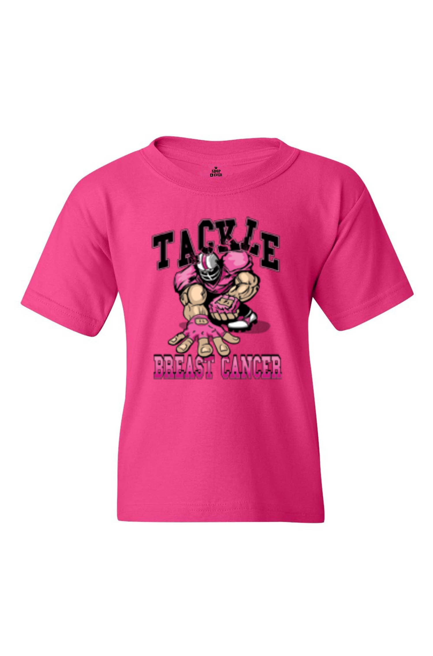 Tackle Breast Cancer Youth T-Shirt Pink Ribbon Awareness Football Cure Kids Tee