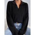 thumbnail image 4 of Women'S Fall Lapel Collar V Neck Long Sleeve Knit Comfy Loose Casual Pullover Sweater Jumper Top Black XL, 4 of 8