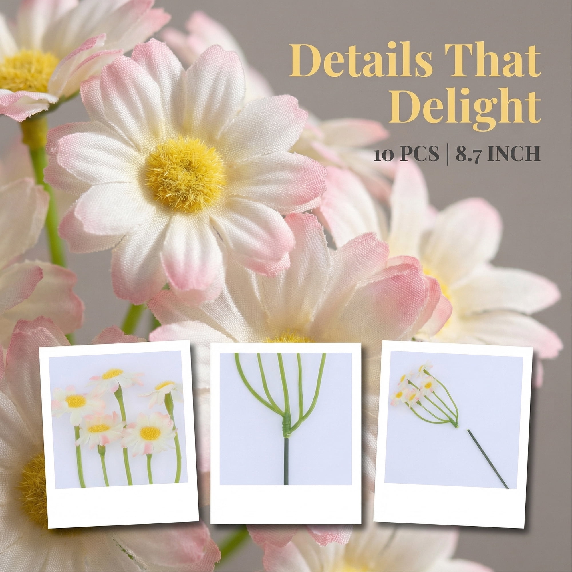 Unique Bargains Artificial Silk Daisies Faux Wildflower Pink Edges 8.7inch