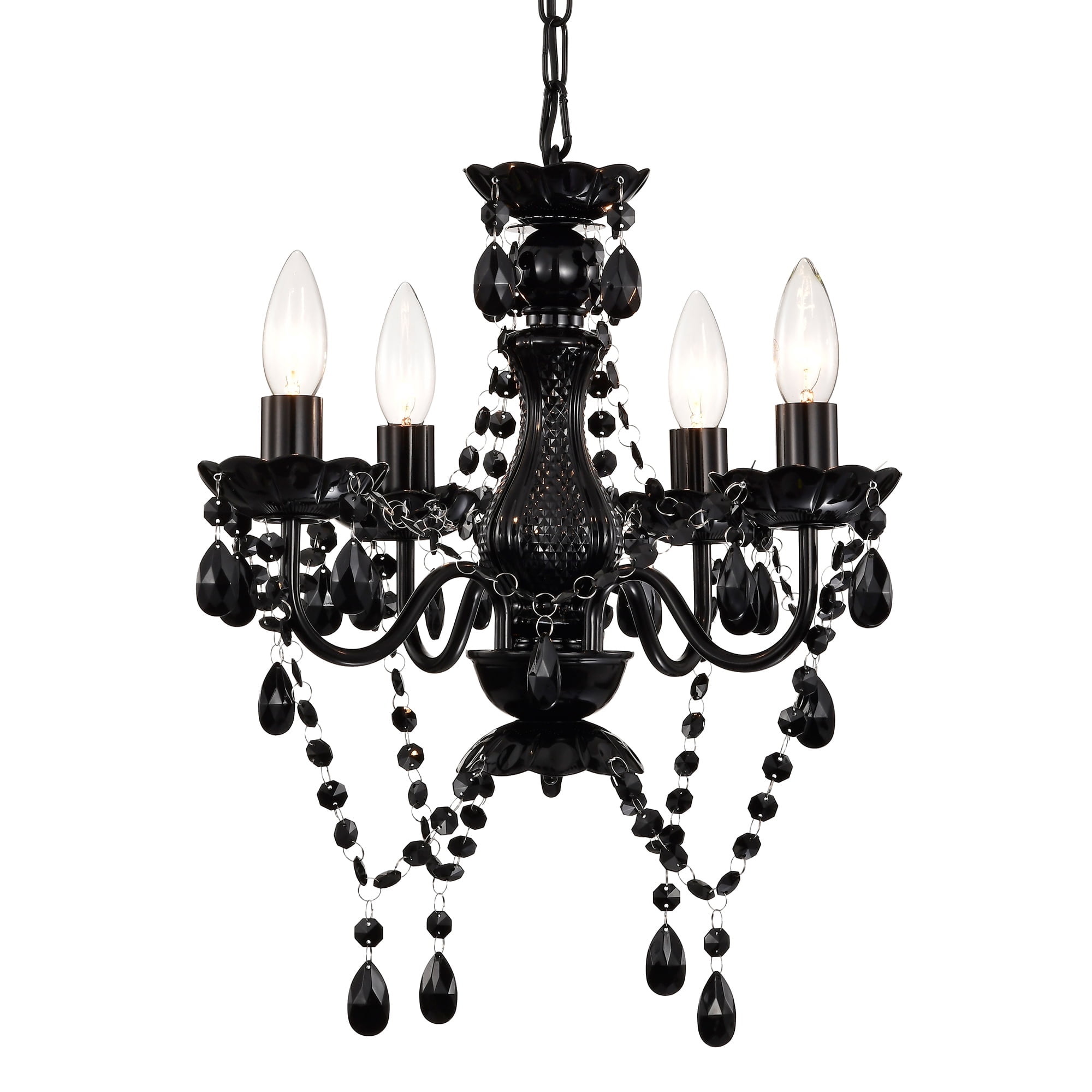 Small Crystal Chandelier Ceiling Lights Black 4-Light Fixture For Bedroom Dining Room
