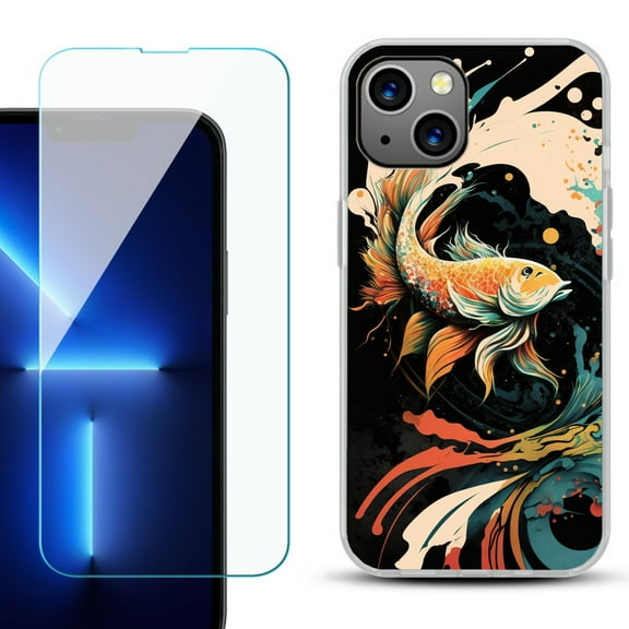 OneToughShield ® for iPhone 15 Plus Shockproof Phone Case, with Tempered Glass Screen Protector - Koi Fish