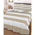 thumbnail image 3 of Quilts Queen Size Bedding Set, Khaki Stripes Lightweight Quilted Comforter, Simple Khaki White Texture Soft Reversible Bedspread Coverlet with Pillow Covers for All Season, 90" x 96", 3 of 7