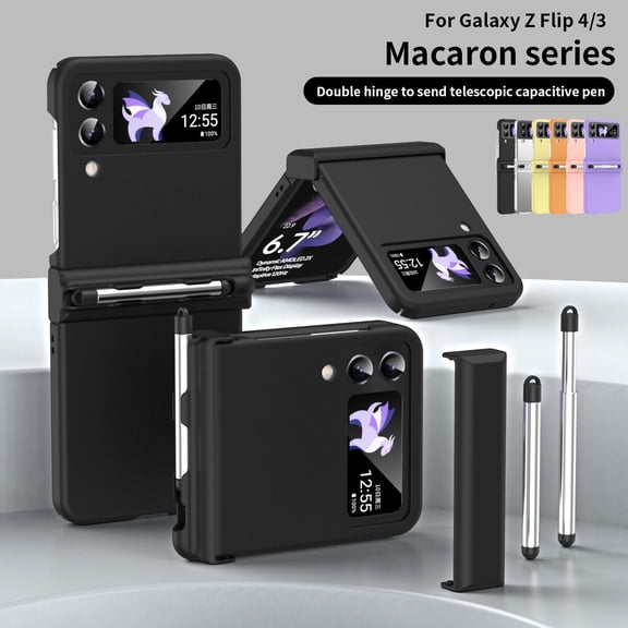 For Samsung Galaxy Z Flip4 Case With Stylus Shockproof Luxury Hinge Protection PC Phone Case Cover