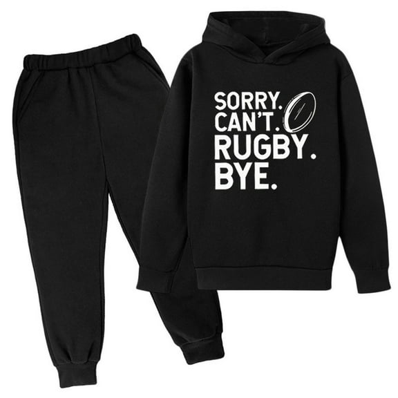 Toddler Boys Summer Outfit New Hooded Football Letter Printed Hoodie Pants Children's Casual Two Piece Fashion Trend American Football Fans Sports Gift Sweatsuits Black, 11-12 Years
