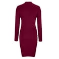 thumbnail image 6 of Women Dresses Solid Fashion Dresses Drawstring High Collar Sexy Long Sleeved Fashion Dresses Wine Trendy Skirt Size XL, 6 of 7
