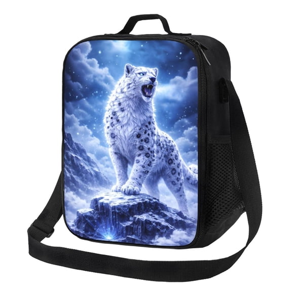 Ice Snow Leopard Lunch Bag Insulated Thermal Box with Shoulder Strap & Handle for Work and Picnic