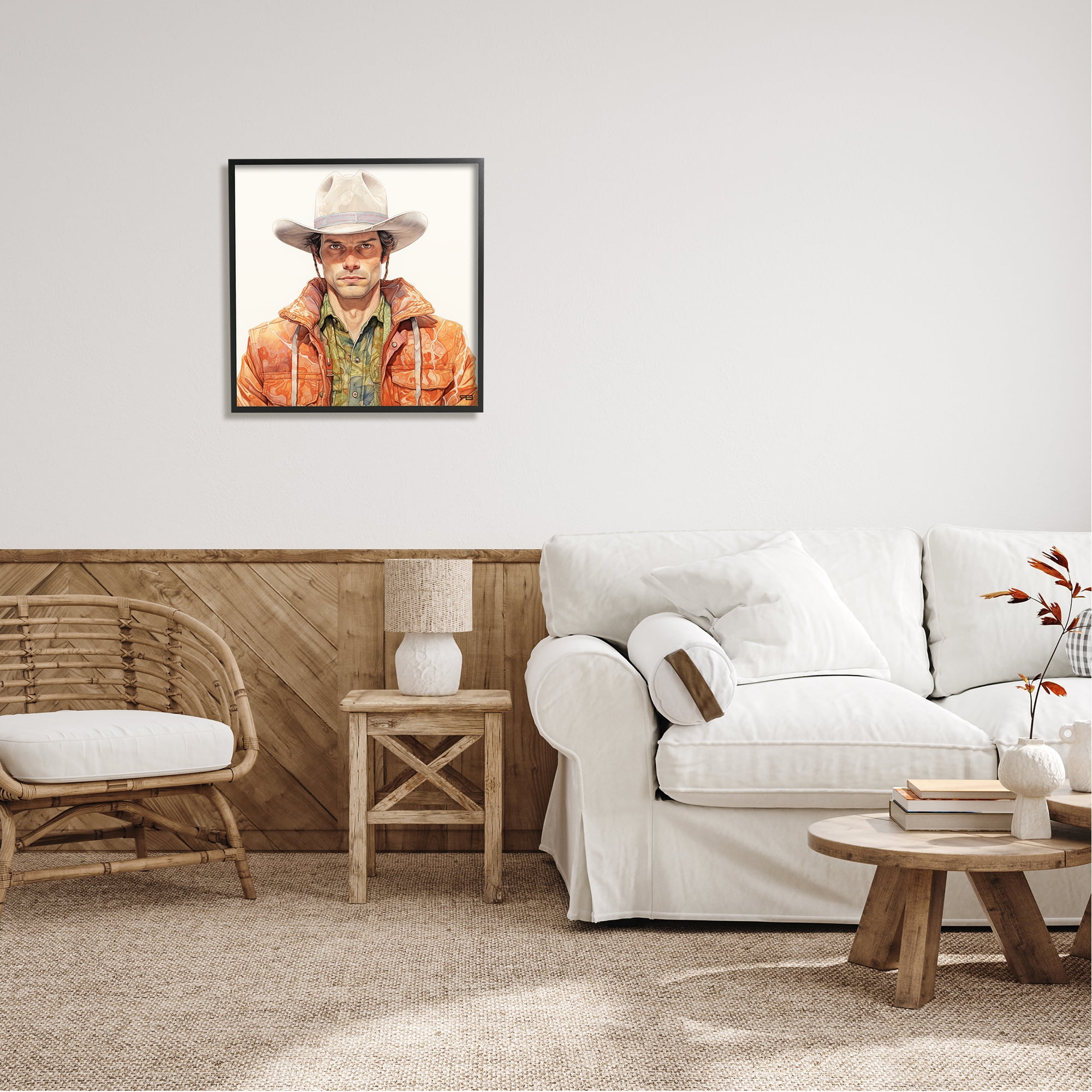 Stupell Industries Country Cowboy Portrait Abstract Painting Black Framed Art Print Wall Art, 24 x 24