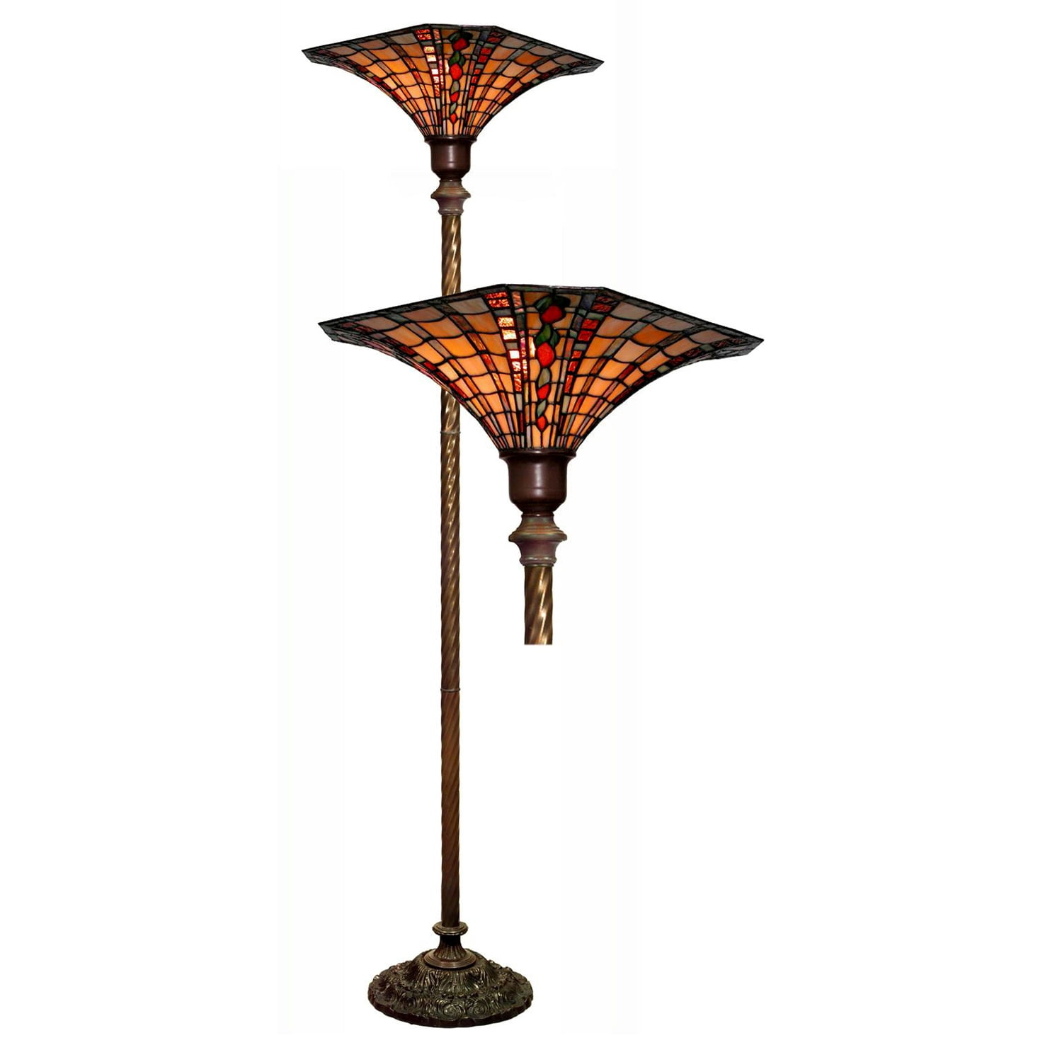 Tiffany Torchiere Floor Lamp, Golden Amber Glass Shade