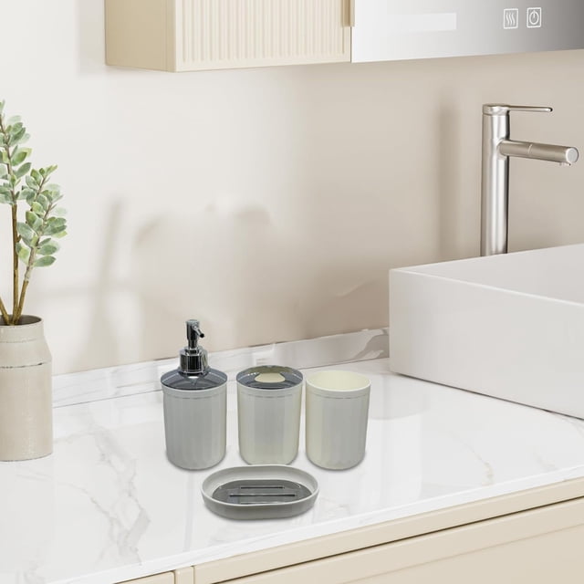 Sokhug 4 Piece Bathroom Accessories Set Plastic Bathroom Accessory Set Toothbrush Holder Toothbrush Cup soap Dispenser Soap Dish