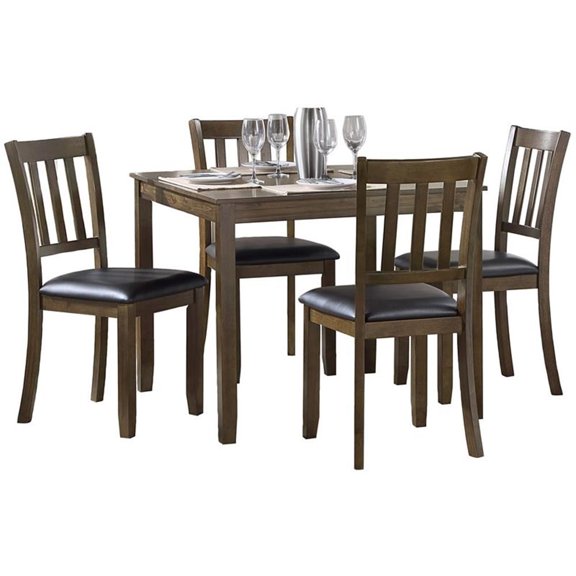 Pemberly Row 5 Piece 36" Square Wooden Dining Set in Charcoal Brown