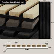 Wood Slat Wall Panels, Wood Panels for Wall, 2 Pack 93.5 x 12.6 Soundproof Solid Wooden Wall Panels, 3D Acoustic Fluted Wood Wall Panels for Ceiling Wall Decor