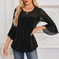 thumbnail image 5 of Ltctricy Women's Sequin Tops 3/4 Length Bell Sleeve Crew Neck Pleated Front Sparkly Glitter Mesh Tunic Tops Dressy Casual Blouses(Black,Large), 5 of 5