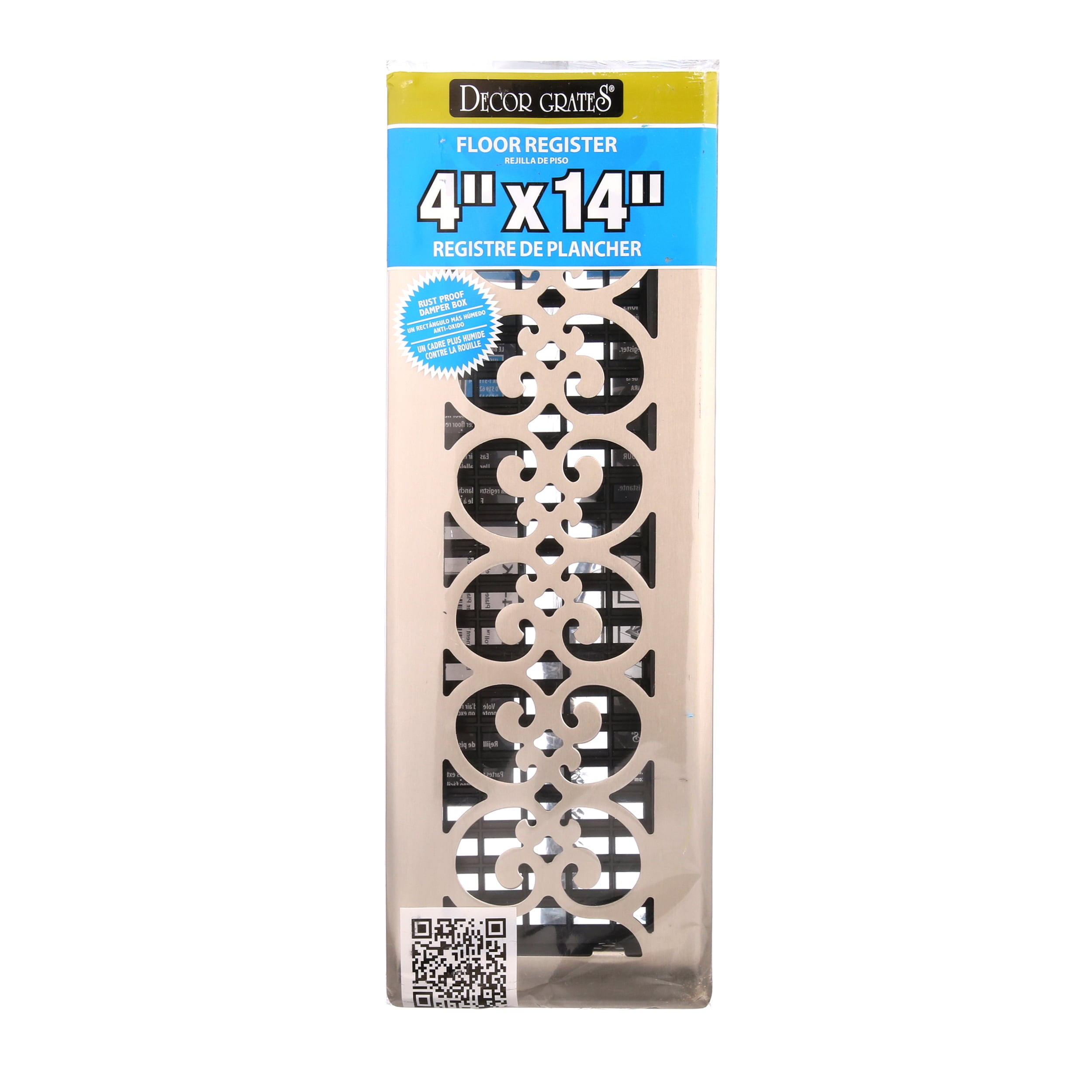 Decor Grates 4" x 14" Steel Plated Brushed Nickel Finish Scroll Design Floor Register