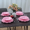thumbnail image 5 of Pink Dishes Melamine Dinnerware Sets, 18 Piece Kitchen Plates and Bowls tableware Set, Lightweight, Beaded Serving Dishes for Girls, Valentine's Day, Mother's Day. Service for 6, 5 of 5