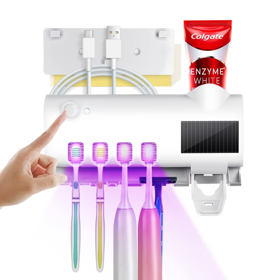 UV Light Sterilizer Toothbrushes Holder, Automatic Toothpaste Dispenser with USB Charge Family Toothbrush Cleaner Holder