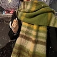 thumbnail image 3 of Armée Vert Rayé Chunky Écharpe Imitation Mohair Doux Chaud Épais Gland Longue Écharpe Automne Hiver Polyvalent Extérieur Résistant au Froid Écharpe, 3 of 5
