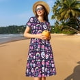 thumbnail image 4 of Naloa cute Skull rainbow mushroom Print Womens Summer A-Line Dress with Pockets,Short Sleeve Dresses,Flowy Beach Swing Dress for Vacation Travel, 4 of 6