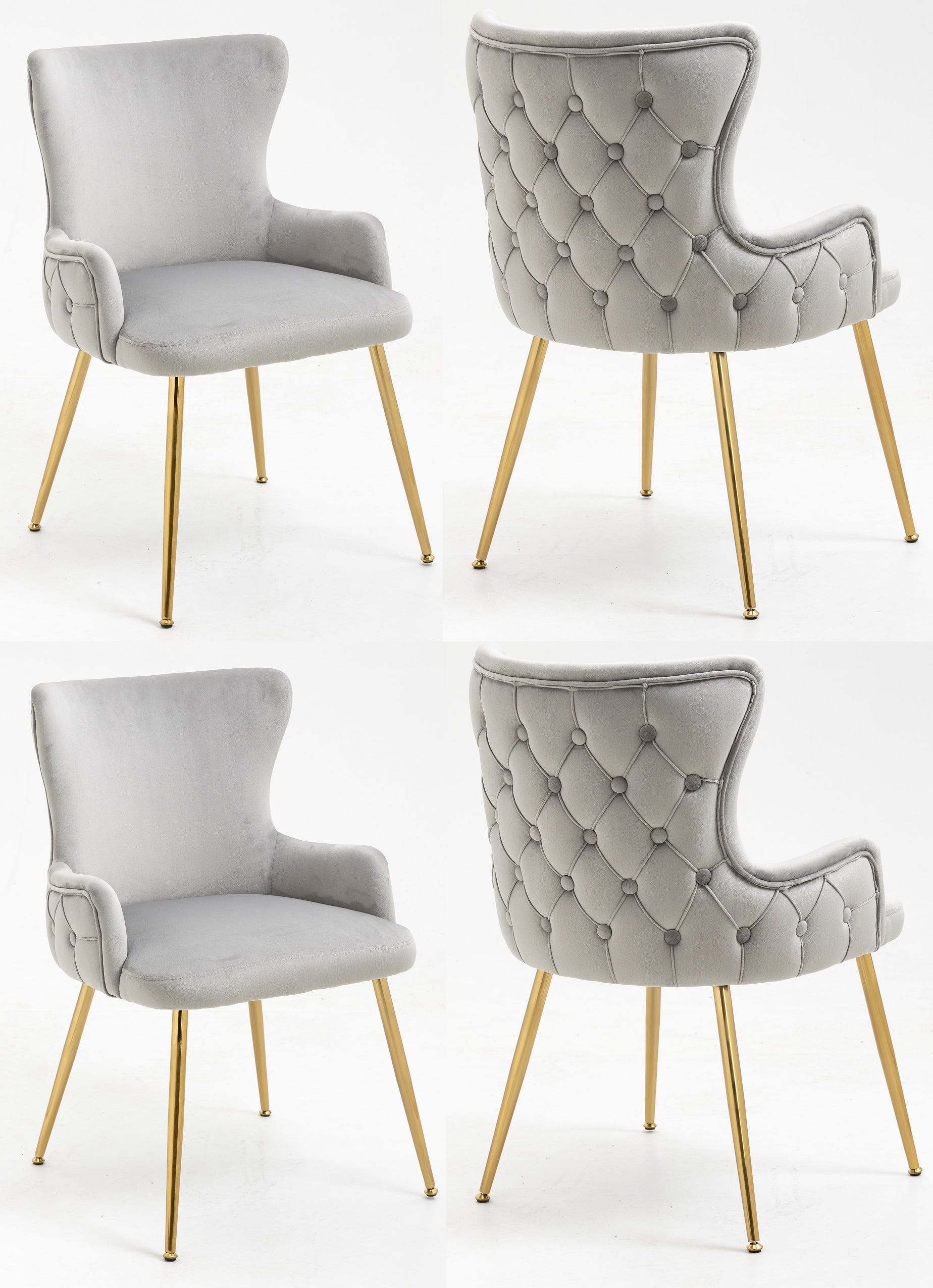 Set of 4 Wingback Upholstered Dining Chairs with Metal Legs, Velvet