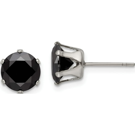 Stainless Steel Polished 8mm Black Round Cz Stud Post Earrings (8.93 X 8.25) Made In China sre1095