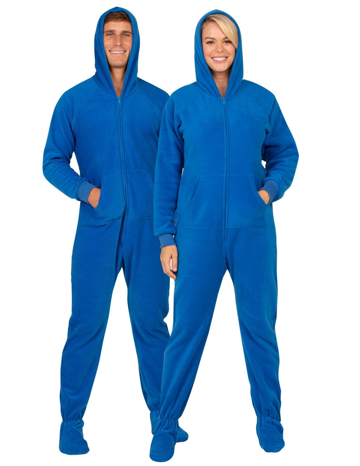 Navy Blue Plush Hoodie Footed Onesie Pajama Loungewear for Men & Women