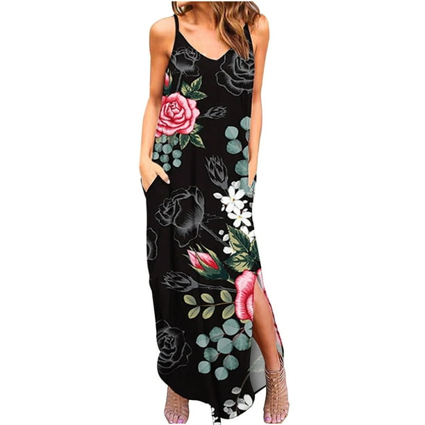 Elegante mujer Casual con cuello en V vestidos estampados verano sin mangas vestido de jersey OAVQHLG3B Store lin121212