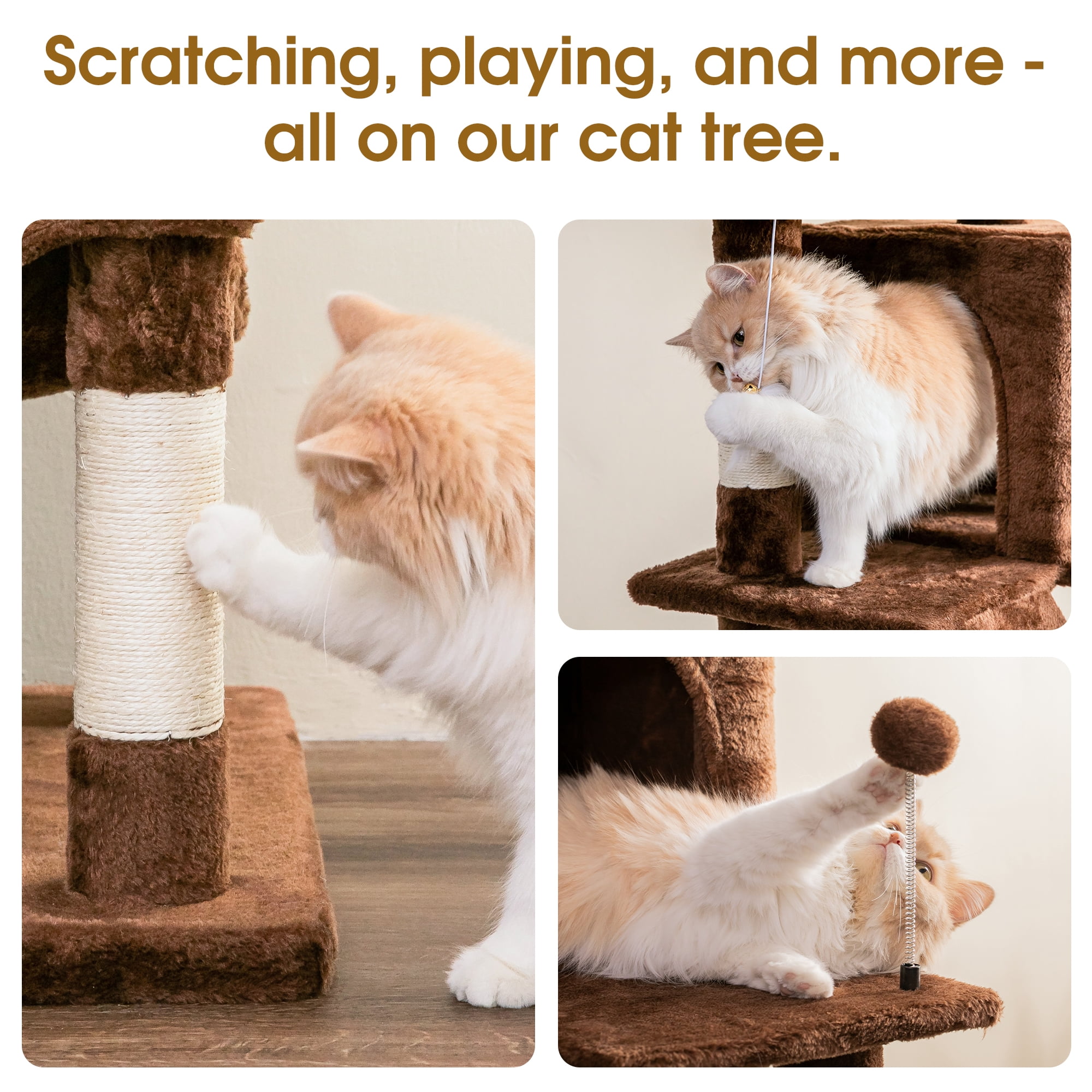 MWPO 70.1-in Multilevel Cat Tree Tower with Condo, Perch and Scratching Post, Brown
