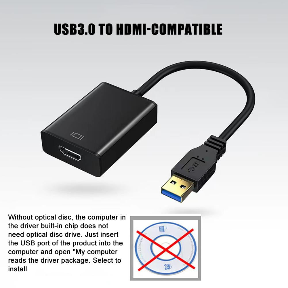 USB to HDMI-Compatible Adapter, HD 1080P Video Audio Converter, USB 3.0 to HDMI Adapter Cable for Multiple Monitors, Support Windows
