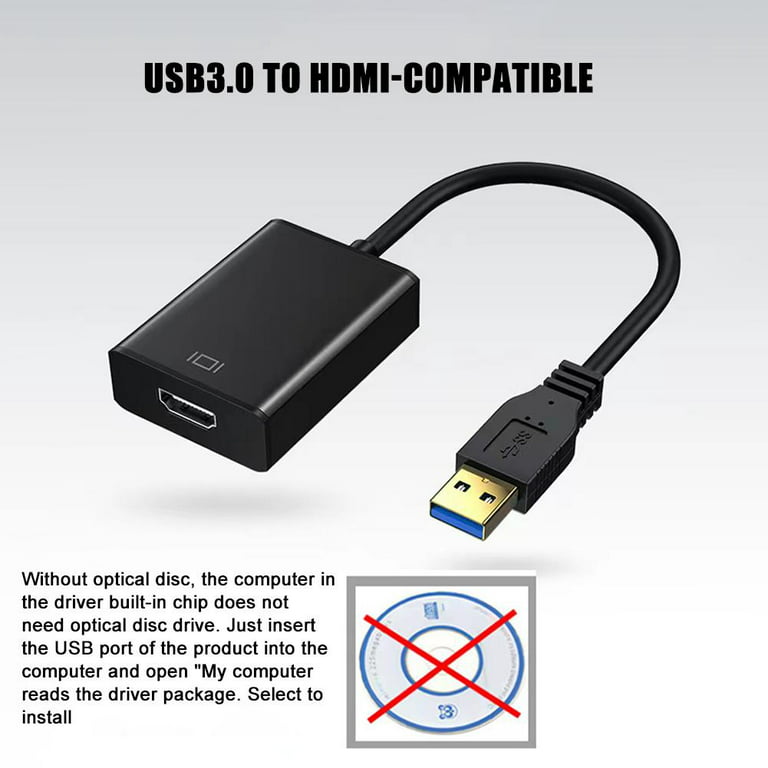 USB to HDMI Adapter for Monitor Windows 11/10 / 8, HDMI USB 3.0 Converter  for Laptop, USB HDMI Cable Adapter Multiple Monitors for Desktop PC TV