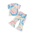 thumbnail image 2 of Musuos Kid Girls Tie-dye Print Outfit, 1-5 Years Short Sleeve Crew Neck T-shirt with Flare Pants Summer Casual 2 Piece Set, 2 of 10