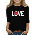thumbnail image 2 of dazeni Girls Holiday T Shirts Love Letter Print Crewneck Tops 3/4 Length Sleeve Shirts Casual Basic Blouse Valentine's Day Outfits Black, 2 of 5