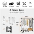thumbnail image 3 of Clothes Rack, Heavy Duty Clothing Garment Rack with Bottom Shelf,Side Hat Hooks,8 Hooks for Hanging Clothes, Coats, Skirts, Shirts, Sweaters, Freestanding Clothes Organizer, Black, 3 of 8