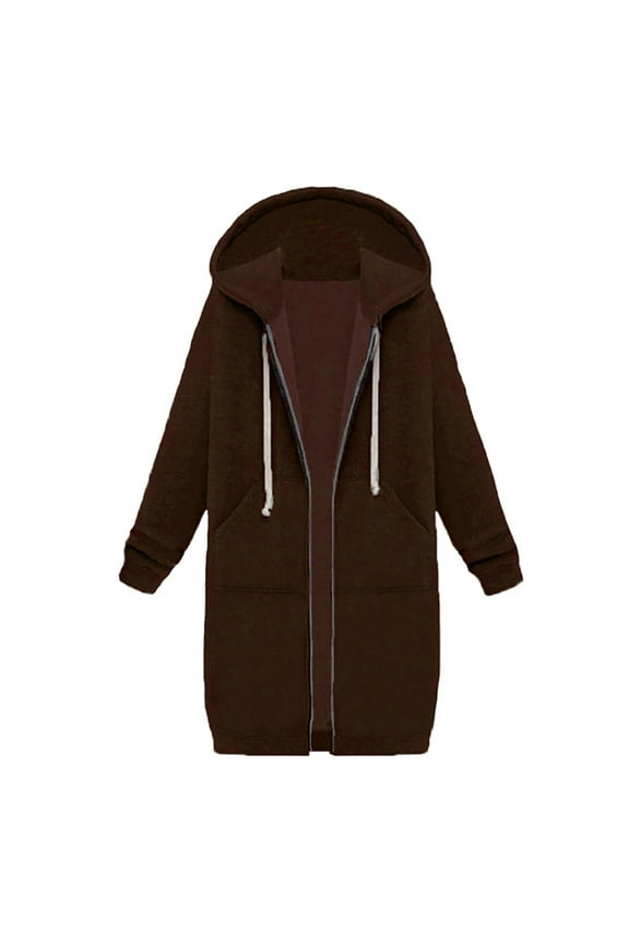 Women's Long Hoodies Tunic Winter Fleece Jackets Knitted Casual Sweatshirt Zip Up Hoodies