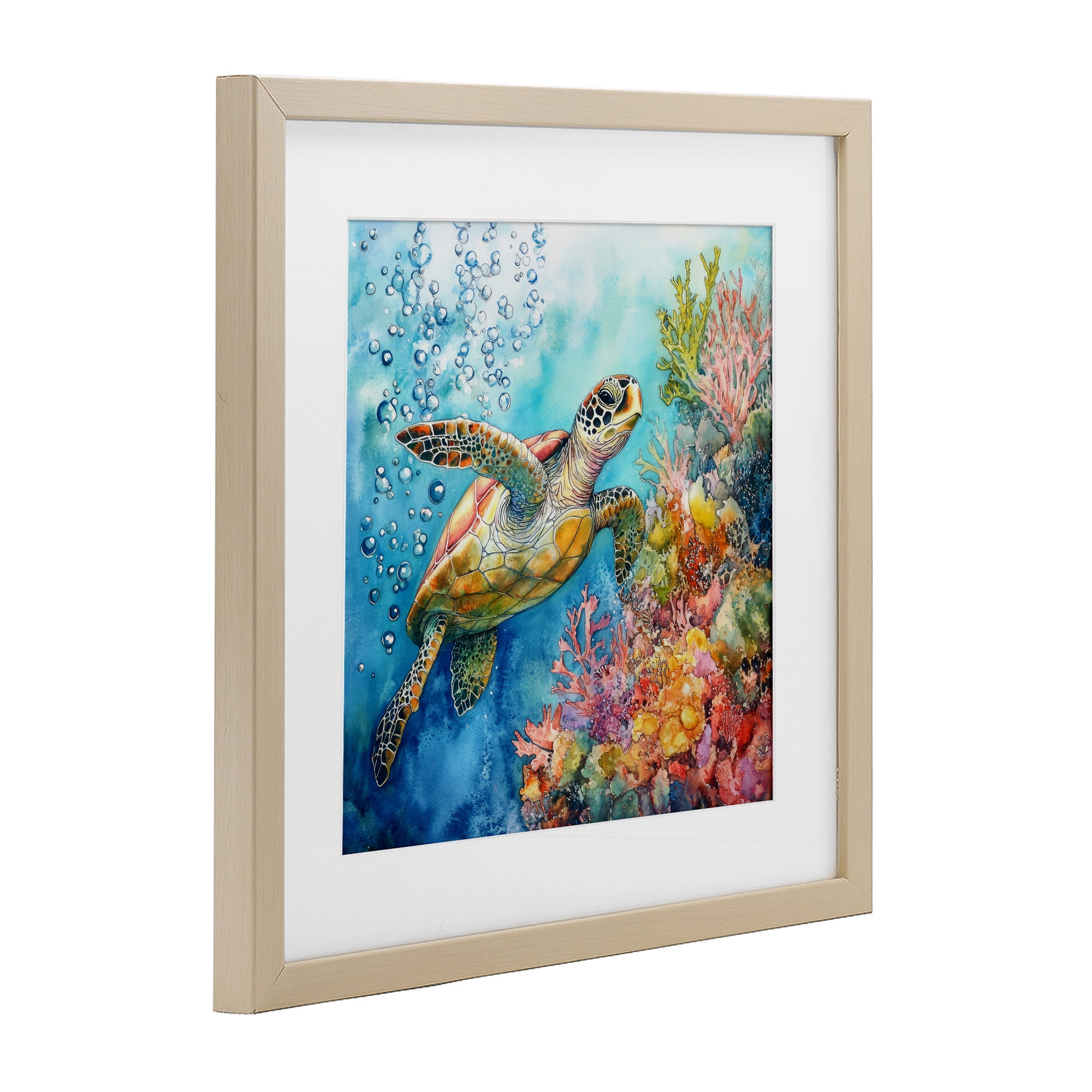 Stupell Industries Underwater Sea Turtle Bubbles Birch Framed Print Under Glass, design by Tina LeCour