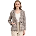 thumbnail image 1 of Blazers para mujer Chaqueta tipo blazer a cuadros con solapa con muesca Boyfriend Albaricoque claro blanco L, 1 of 6