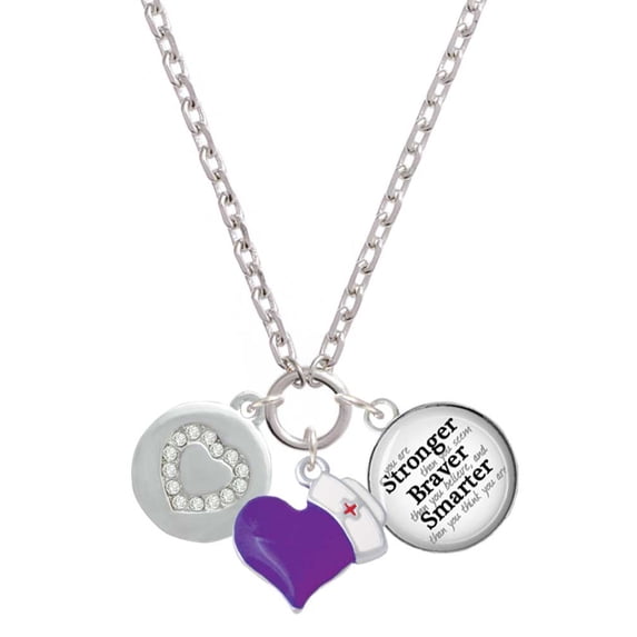 Delight Jewelry Silvertone Disc with Crystal Heart - Purple Heart Nurse Strong Zoe Necklace