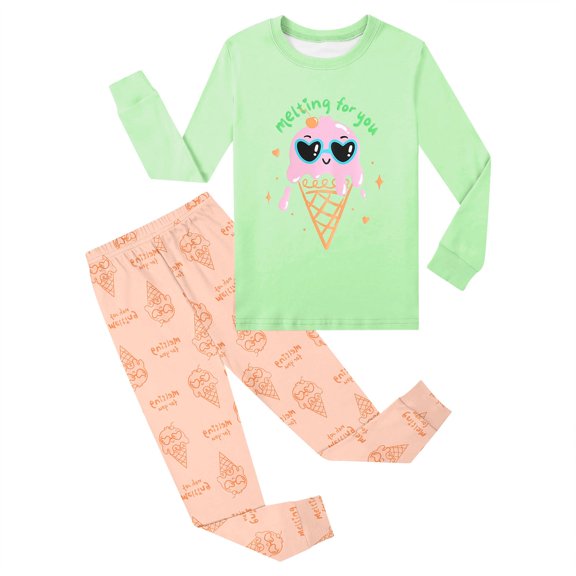 Byoo Soft Sleepwear Set for Toddler Girl Ice Cream Cartoon Print Short Crew Neck Top Pants Pjs Sets