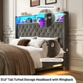 thumbnail image 4 of Blotout King LED Upholstered Bed Frame with Storage Wingback Headboard, Velvet Diamond Button Tufted Bed Frame USB & Type-C Ports and Side Pockets, Wood Slats Support, No Box Spring Needed, 4 of 10