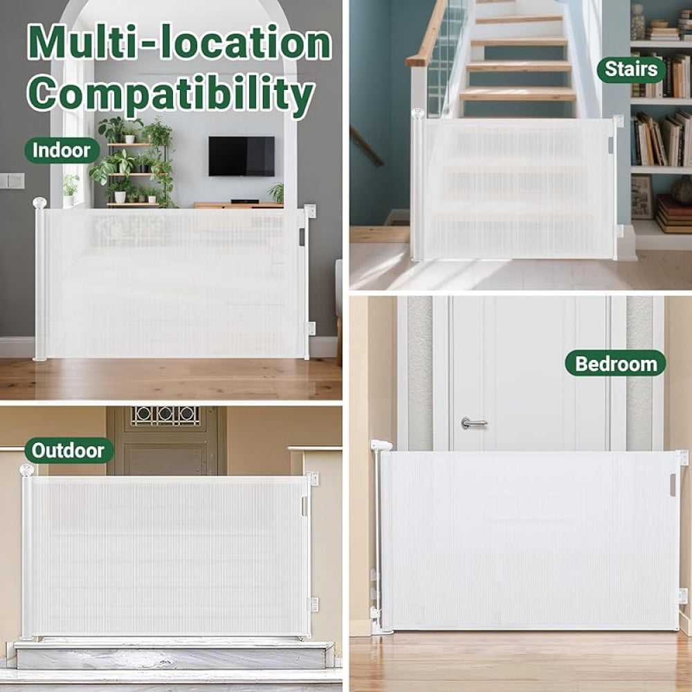 Retractable Pet Gate, Extra Wide Safety Pet & Baby Gate, 33” Tall Extends to 118” Wide, Mesh Safety Dog Barrier for Stairs Indoor Outdoor Doorways Hallways