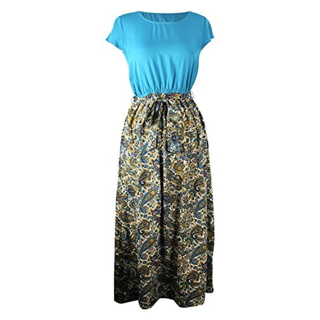 Peach Couture Robe Longue Décontractée à Manches Courtes Imprimé Cachemire pour Femmes (Bleu Sarcelle, Petit)
